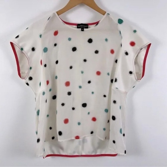 Emporio Armani Mulberry Silk Multi Colour Spotted Blouse Womens Size 42 - Picture 3 of 13